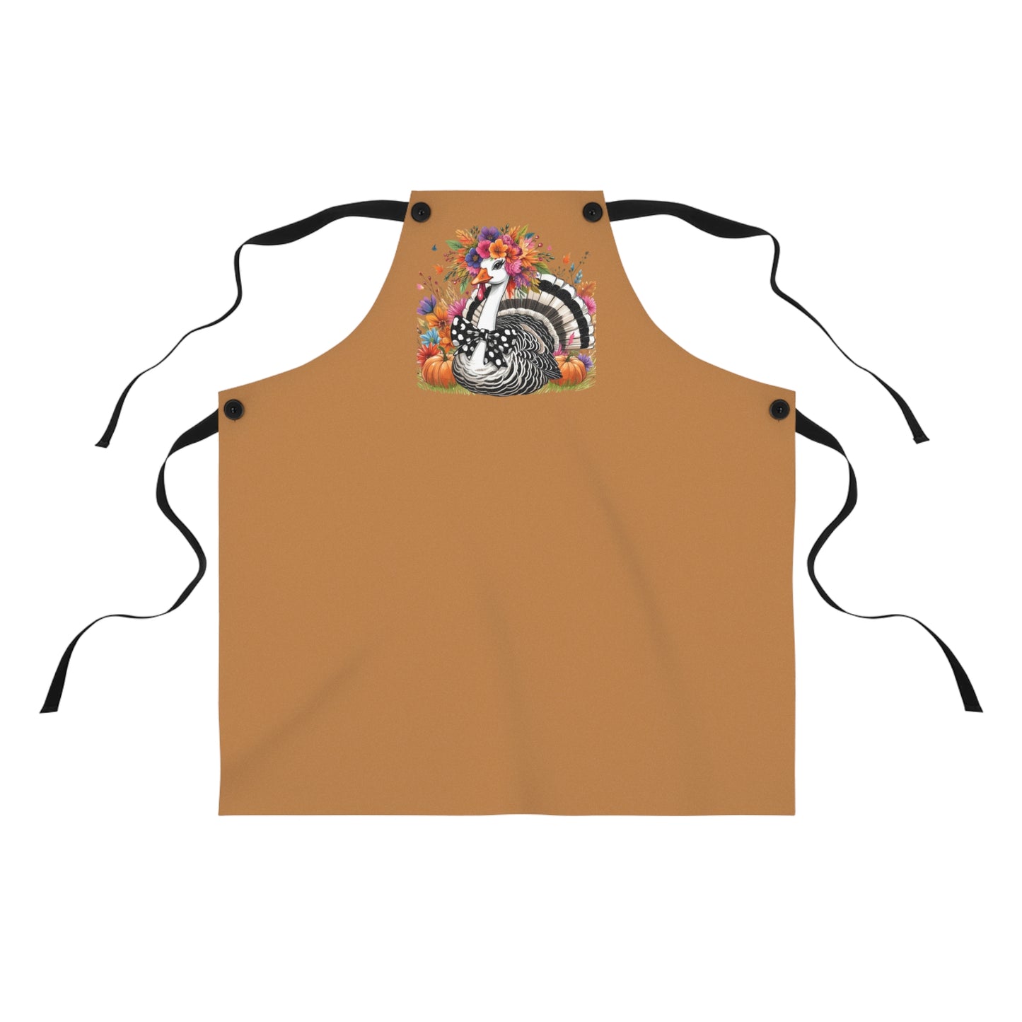 Thanksgiving Turkey Apron — Floral Turkey with Pumpkins Cooking Apron