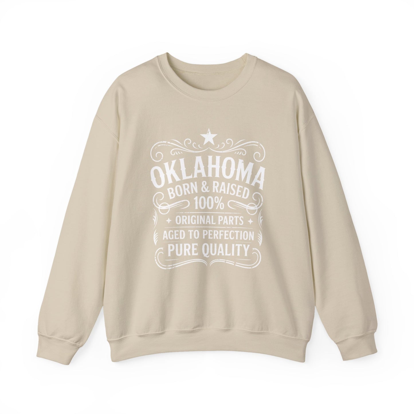Oklahoma Born & Raised Crewneck Sweatshirt — Vintage State Pride Pullover