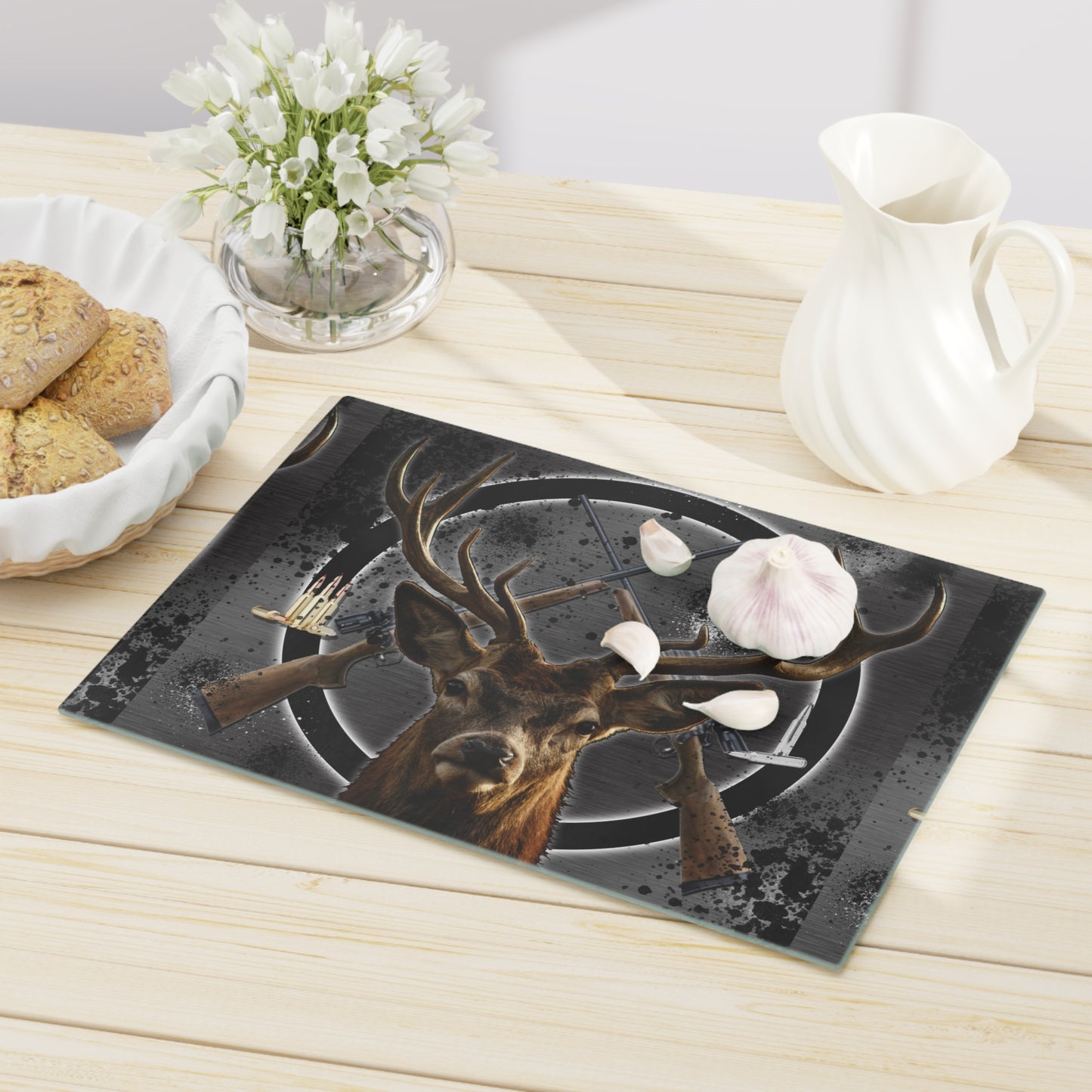 Deer Antlers Cutting Board — Rustic Hunting Lodge Kitchen Decor