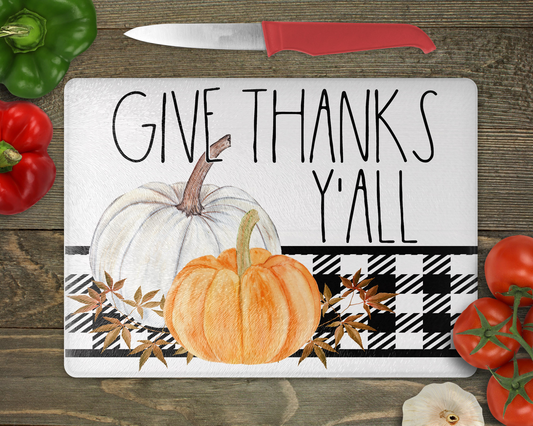 Give Thanks Y’all Cutting Board – Farmhouse Fall Kitchen Décor