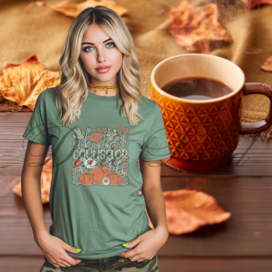 Fall Pumpkin Floral T-Shirt — Cozy Autumn Garden Tee